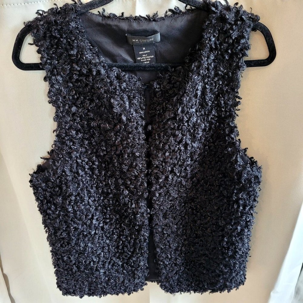 Miss Me Couture Y2K Vest Jacket Western Medium Black Curly Faux Fur Boho 15930x